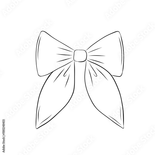 Bow in retro style. Doodle outline bow. Design elegant element	