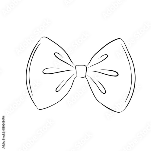 Bow in retro style. Doodle outline bow. Design elegant element	