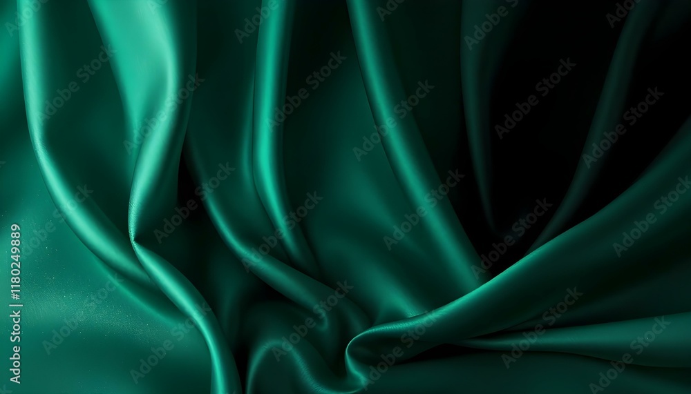 Fototapeta premium Fondo abstracto verde oscuro con textura de seda y brillo