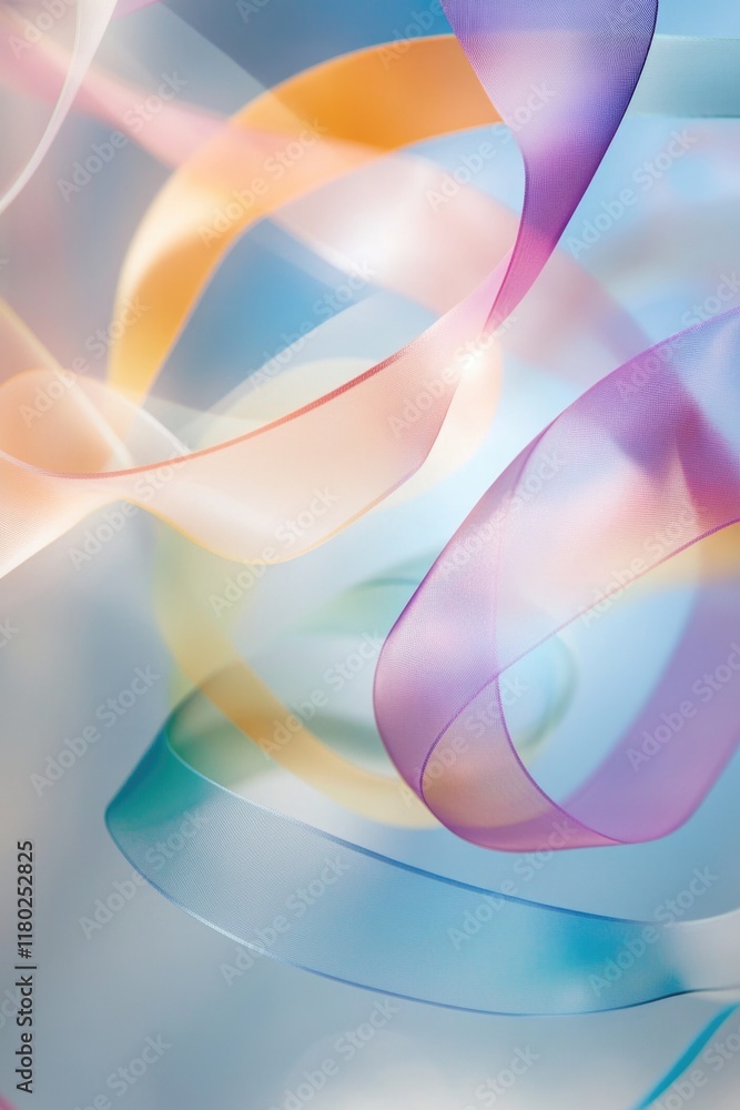 Abstract colorful ribbon swirls on soft pastel background for festive decor and design Abstract colorful ribbon swirls on soft pastel background for festive decor and design