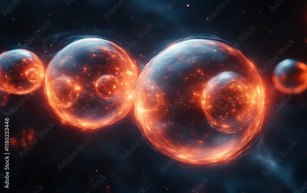 Fototapeta premium Glowing orbs in dark space.