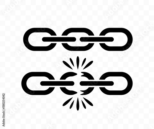 Chain and broken or torn chain, graphic design. Connection, blockchain, connect and link, vector design and illustration