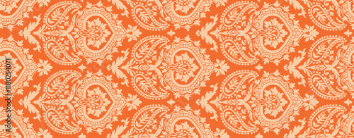 A seamless ethnic-inspired tile pattern with floral accents, perfect for sophisticated wallpaper and decorative applications.