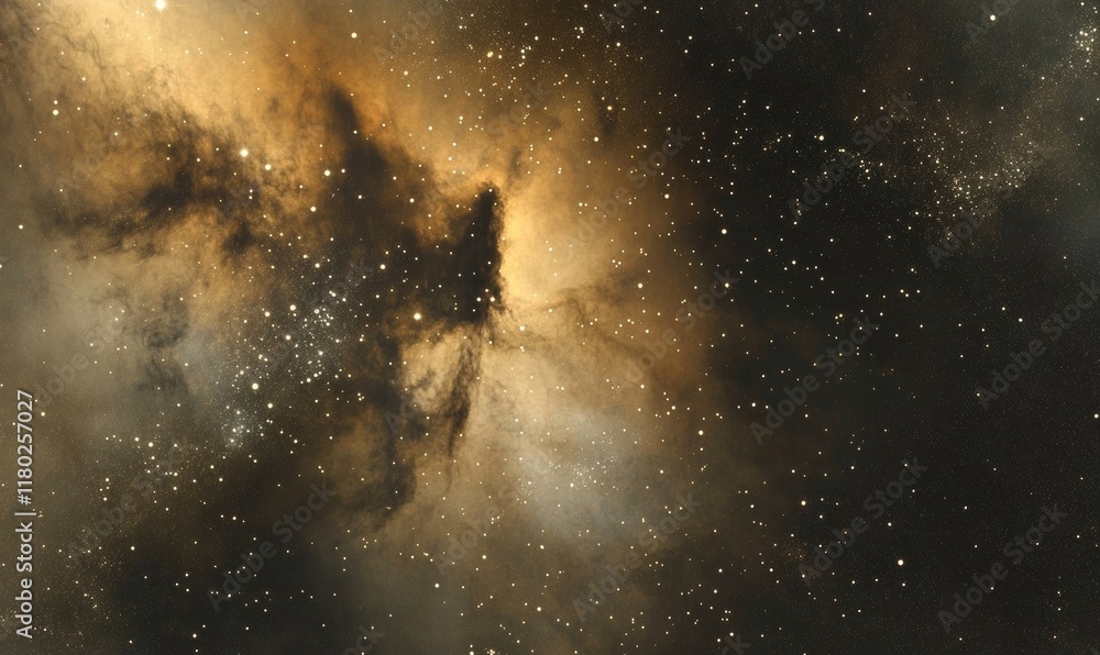 Fototapeta premium Close up of cosmic dust particles in a dark space setting, indicative of nebula formation or stellar debris.