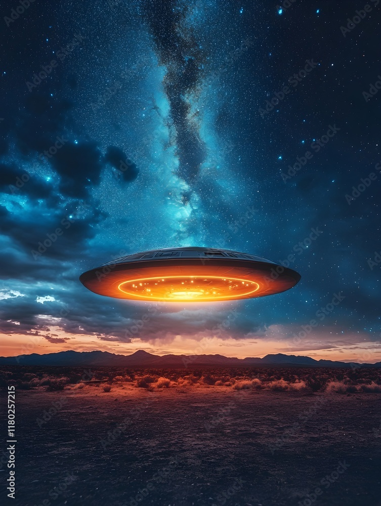 A photo of a glowing spaceship landing in a desert under a starry sky. A photo of a glowing spaceship landing in a desert under a starry sky.