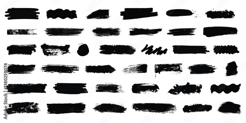 Brush strokes vector. Set of text boxes. Paintbrush collection. Grunge design elements. Dirty texture banners. Painted rectangles and long strokes Brush strokes vector. Set of text boxes. Paintbrush collection. Grunge design elements. Dirty texture banners. Painted rectangles and long strokes
