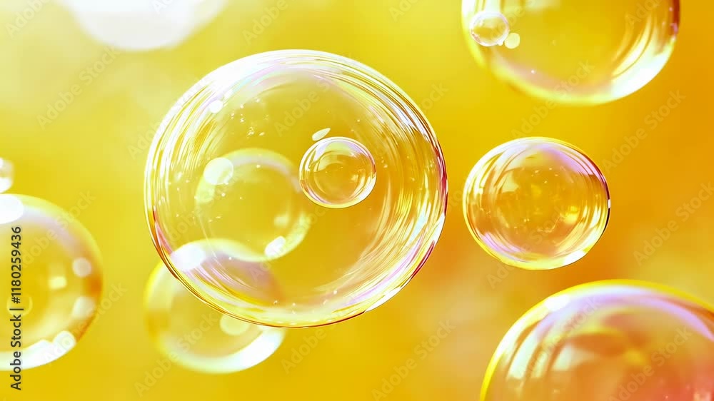 Bright and luminous soap bubbles float under a sunny sky, evoking a sense of lightness and joy. The scene captures a whimsical, youthful emotion, highlighted aptly by the warmth and golden hue of the