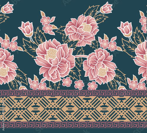 A seamless Border Pattern of blooming summer flowers in vibrant colors, designed to bring warmth and energy to any project.