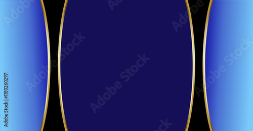 A composition of empty space in gradient blue with gold curved lines as background design inspiration for graphic visual arts or decorative designs in applied arts