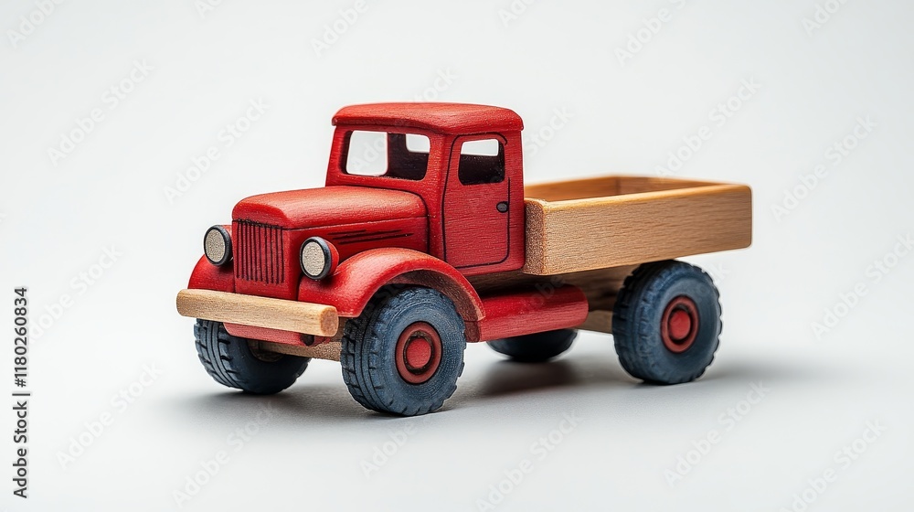 Wooden toy truck isolated on white background for e-commerce product showcase or children's playroom decoration