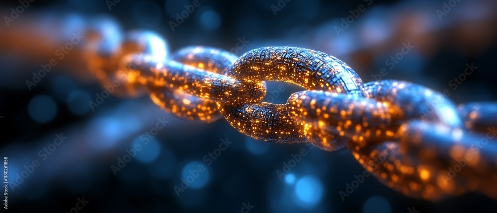 Glowing chain link close-up. Glowing chain link close-up.