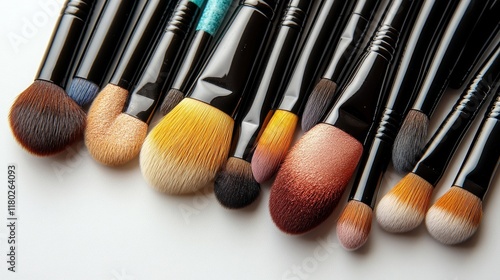 Professional Makeup Brushes Set on White Background for Beauty and Cosmetics Applications photo