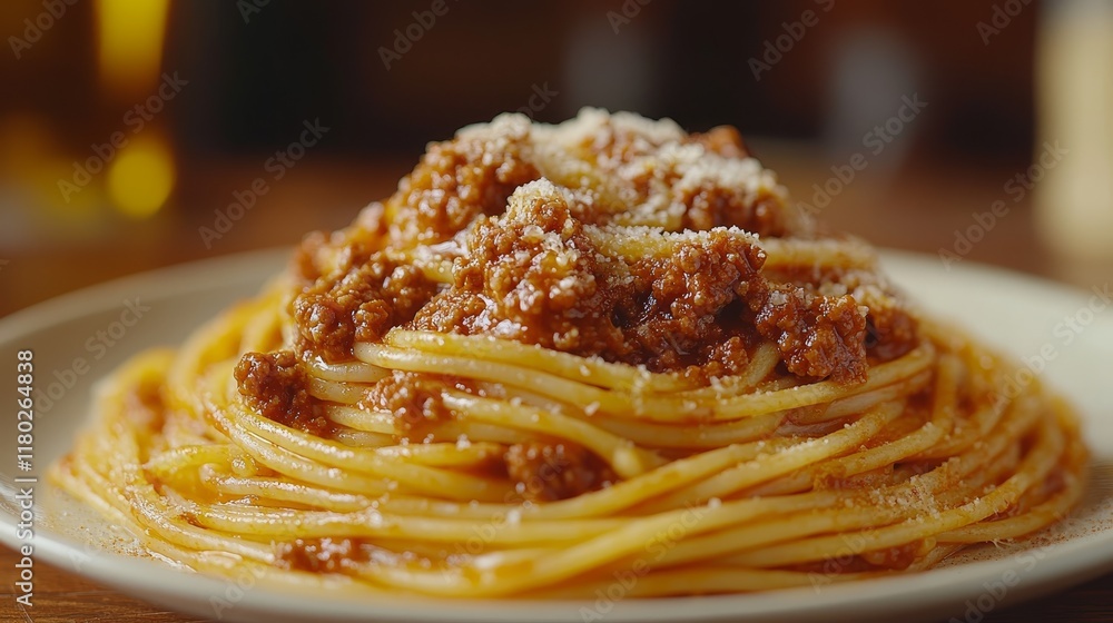 Fototapeta premium Delicious Spaghetti Bolognese on a Plate, perfect for food bloggers or restaurant menu