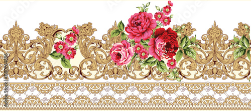 A seamless Border Pattern of blooming summer flowers in vibrant colors, designed to bring warmth and energy to any project.