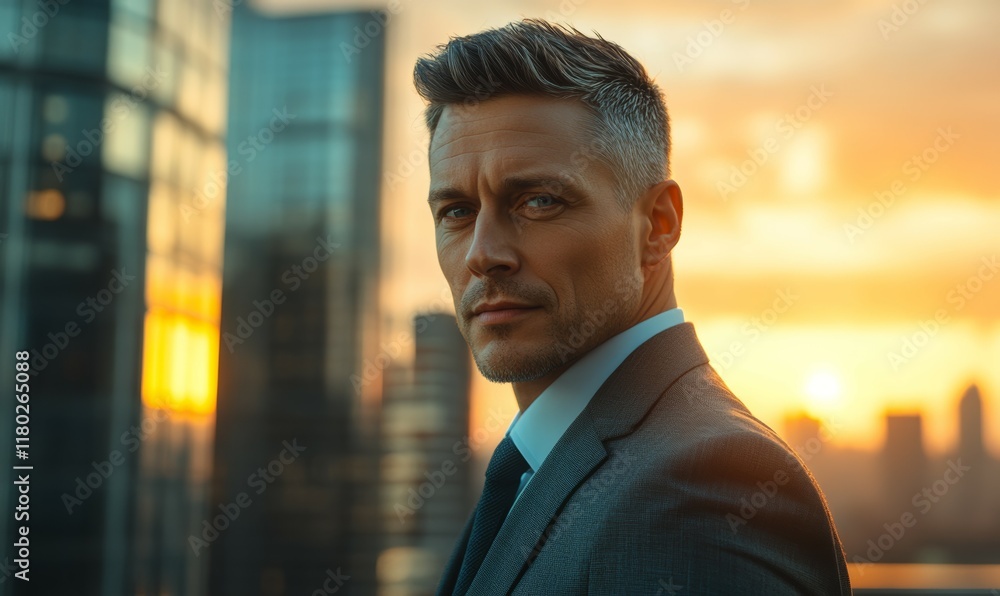 Confident businessman with a tailored suit and a sharp haircut, leaning casually against a skyscraper at sunrise, urban vibe, . Confident businessman with a tailored suit and a sharp haircut, leaning casually against a skyscraper at sunrise, urban vibe, .