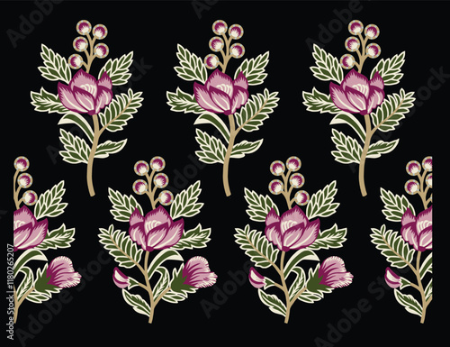 A seamless Border Pattern of blooming summer flowers in vibrant colors, designed to bring warmth and energy to any project.