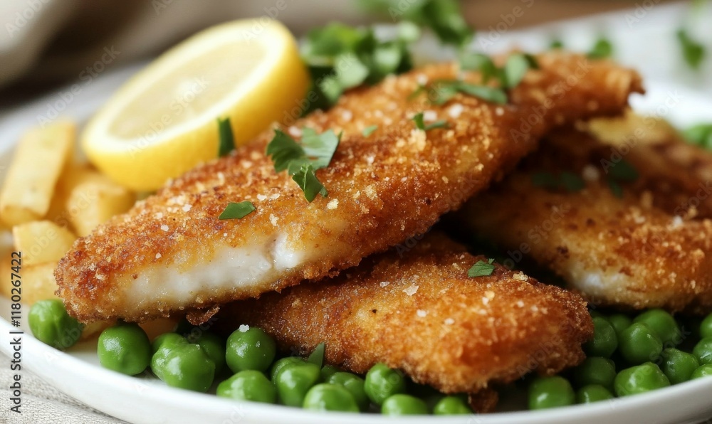 Crispy Fish and Chips with Lemon and Peas Crispy Fish and Chips with Lemon and Peas