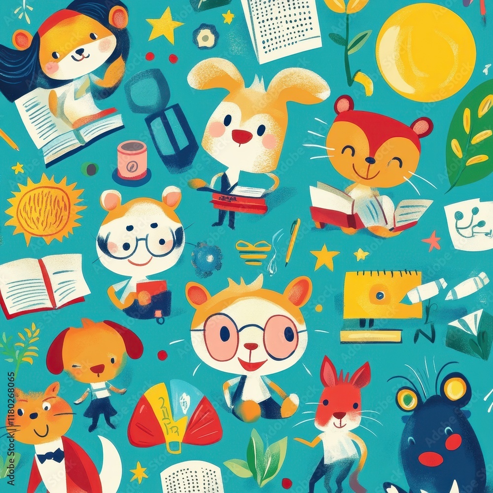 Adorable Animals Studying Together In A Playful Classroom Setting Adorable Animals Studying Together In A Playful Classroom Setting