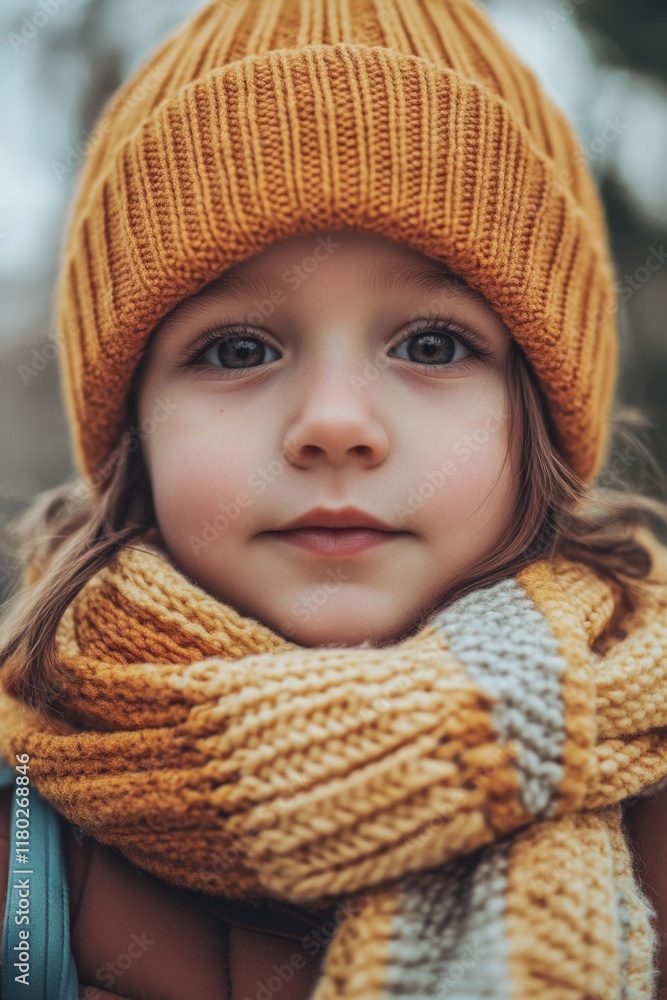Little girl with yellow hat and scarf Little girl with yellow hat and scarf