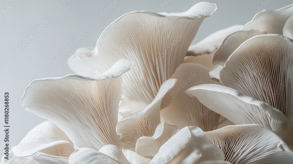Elegant arrangement of oyster mushrooms against a white isolated background, showcasing delicate textures and natural forms. Elegant arrangement of oyster mushrooms against a white isolated background, showcasing delicate textures and natural forms.