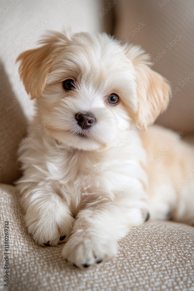Small White Dog on Couch Small White Dog on Couch