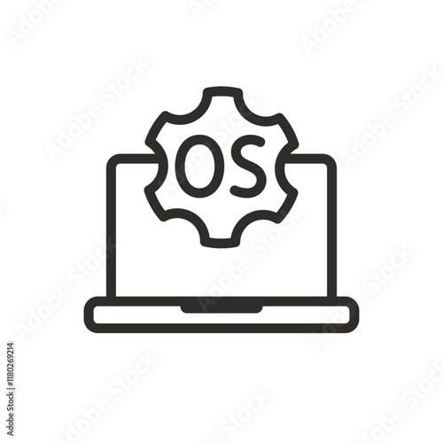 computer with instal OS icon, operating system, laptop and gear, tech symbol, vector icons