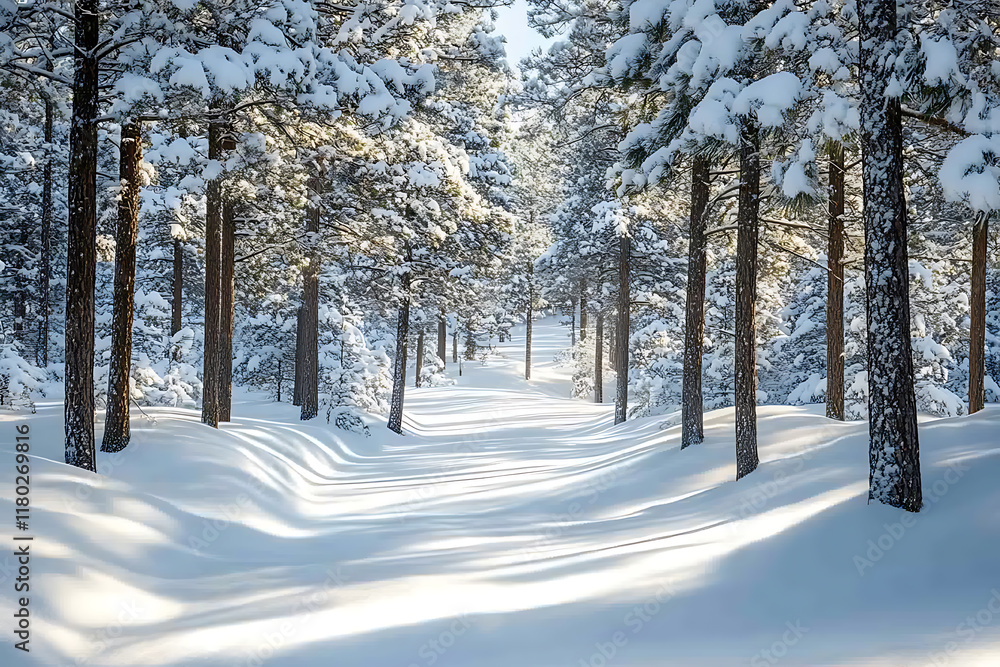 Fototapeta premium Snowy path through a winter forest