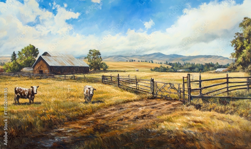 Fototapeta premium Cows in a pen on an organic livestock farm