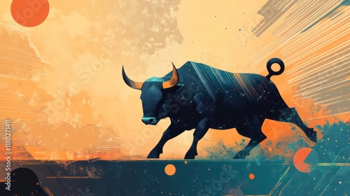 Dynamic stock market illustration featuring a bullish symbol representing upward trends and financial growth. photo