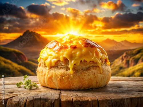 Delicious Ensaymada Bread with Melted Cheese: Double Exposure Stock Photo photo