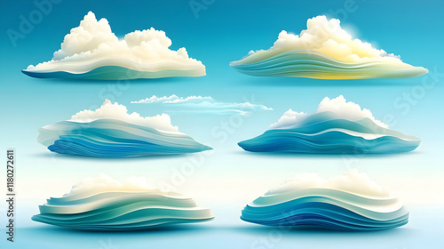 Colorful stylized cloudscape collection;  sky background; design elements for websites, games or illustrations. photo