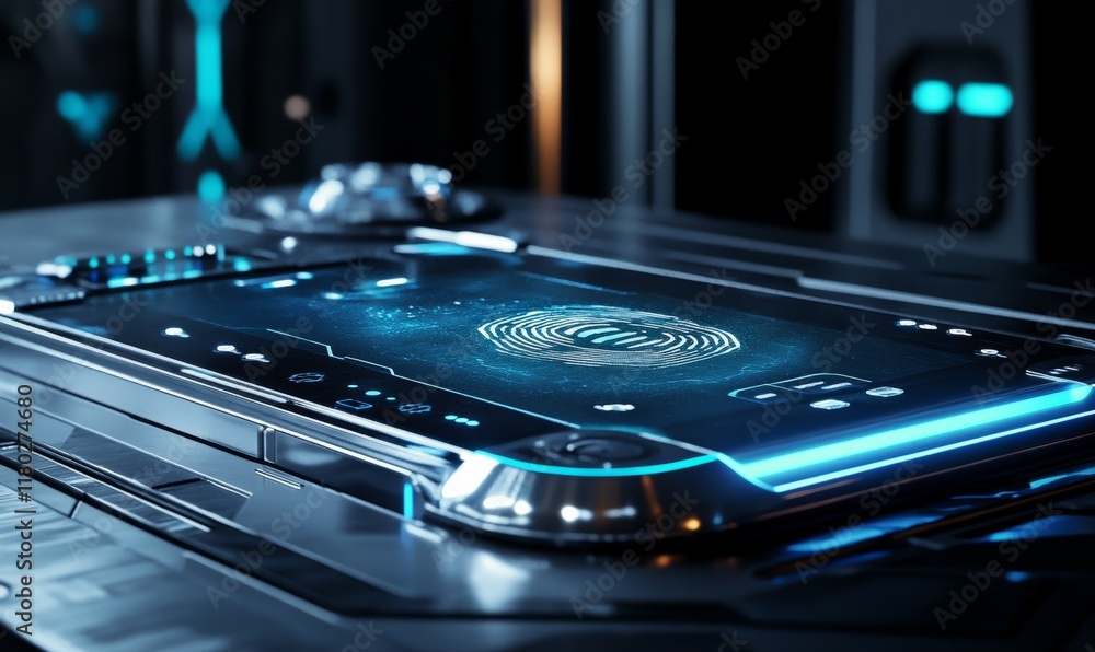 Obraz premium Digital fingerprint scanner interface in futuristic setting