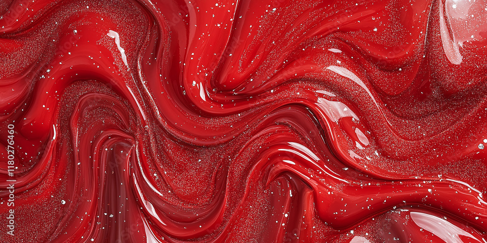 Abstract red fluid texture with swirling patterns and glittering specks, creating a glossy, vibrant surface with depth and dynamic movement. Abstract red fluid texture with swirling patterns and glittering specks, creating a glossy, vibrant surface with depth and dynamic movement.