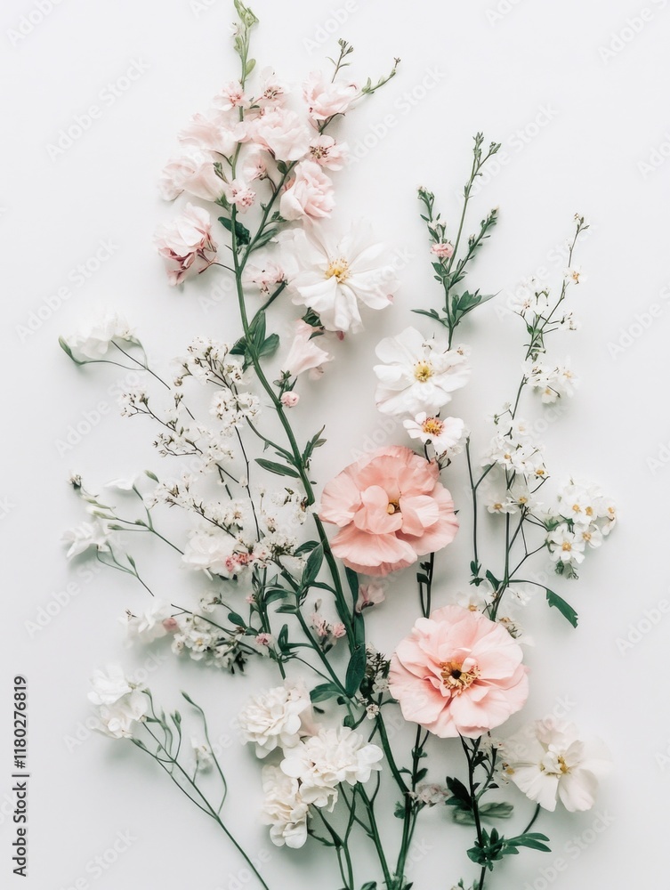 Pink and White Flowers on White Surface Pink and White Flowers on White Surface