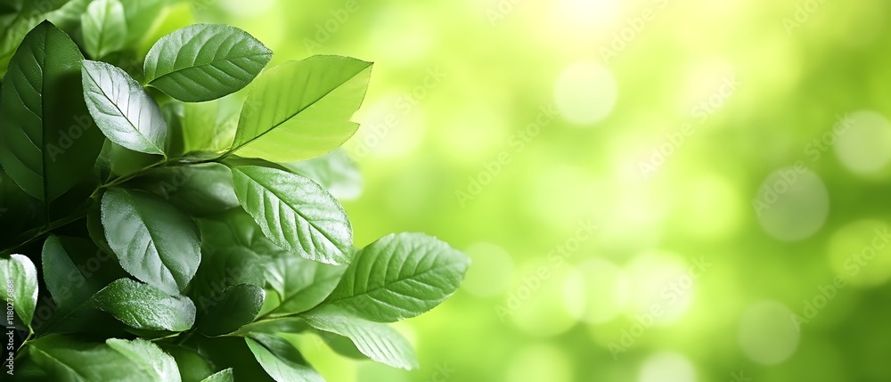 Fototapeta premium Lush green leaves with blurred background.