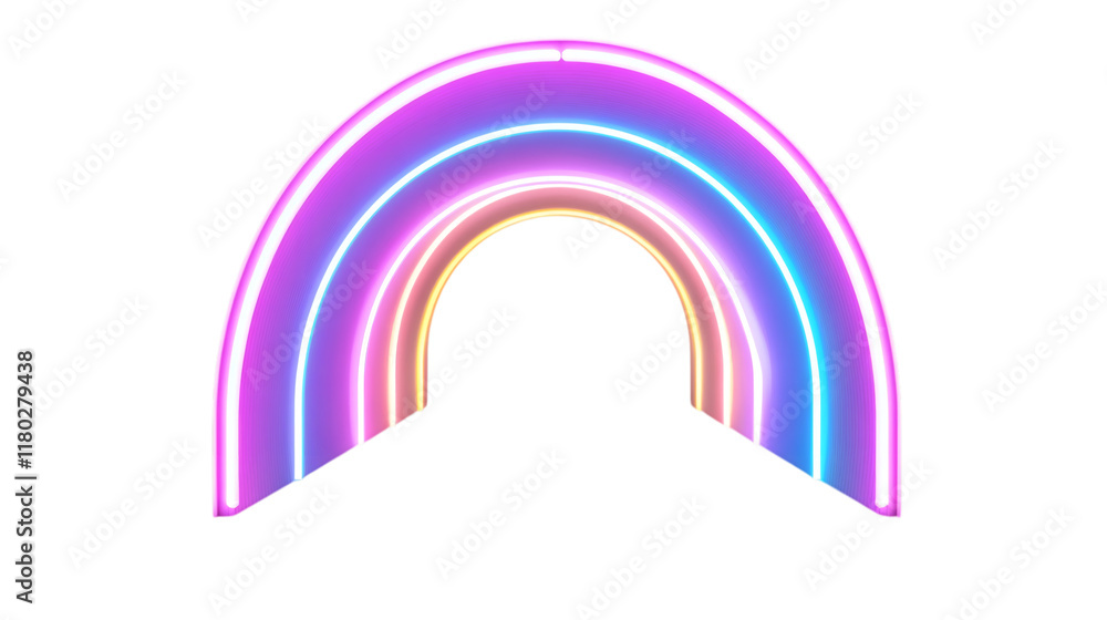 Futuristic holographic tunnel with neon light patterns symbolizing technology isolated on white background Futuristic holographic tunnel with neon light patterns symbolizing technology isolated on white background