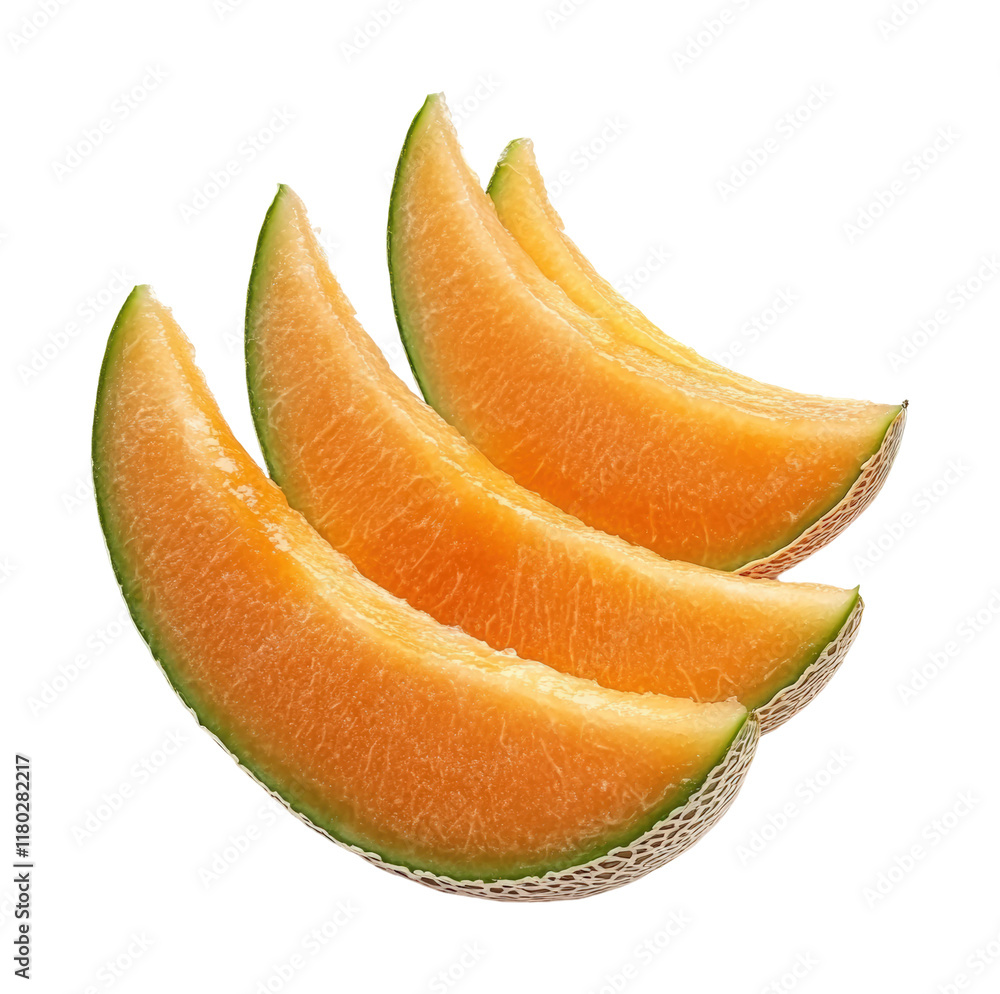 Cantaloupe slices display kitchen table food bright lighting overhead view freshness concept isolated on transparent background png Cantaloupe slices display kitchen table food bright lighting overhead view freshness concept isolated on transparent background png