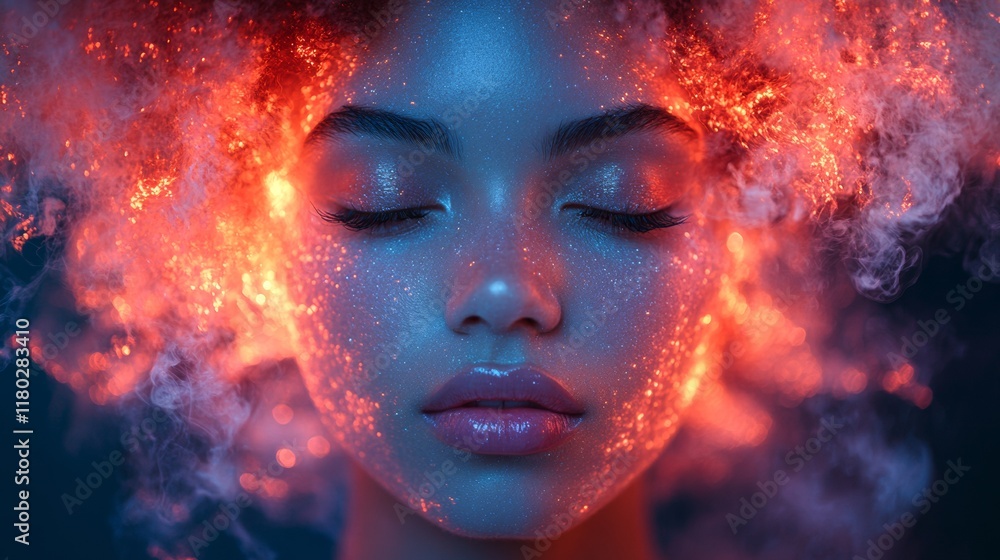 Surreal portrait of a woman in fiery light Surreal portrait of a woman in fiery light