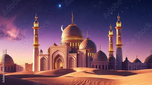 Wallpaper Mural Magnificent golden mosque illuminated under a magical starry sky with moonlight. Torontodigital.ca