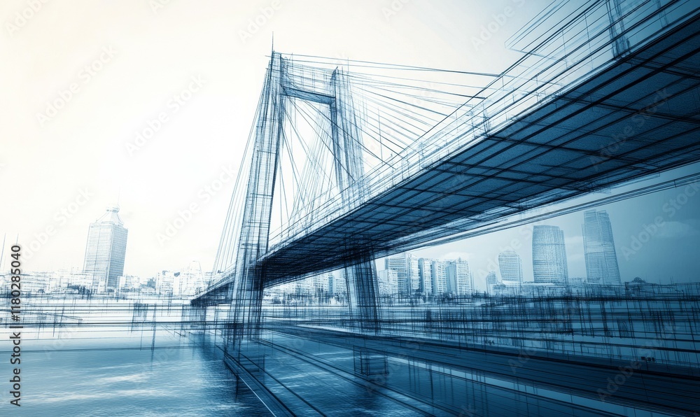 Obraz premium Civil engineering blueprint of a modern bridge