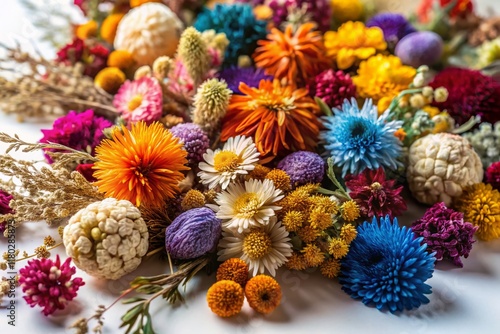 Dried Flower Arrangement on White, Elegant Botanical Still Life Photography photo