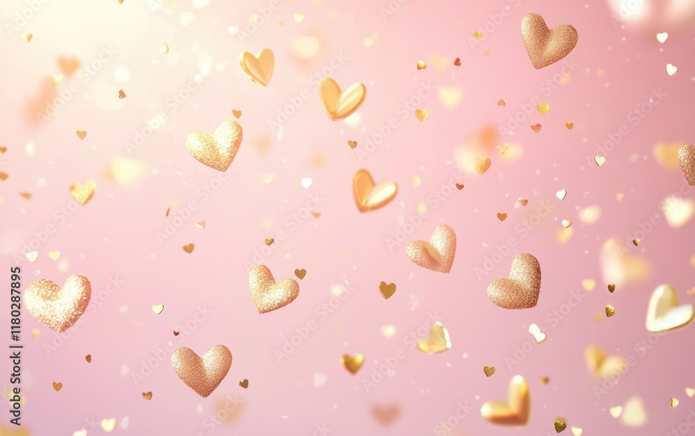 A soft blush pink background with scattered golden hearts and a glowing central area for Saint Valentines Day A soft blush pink background with scattered golden hearts and a glowing central area for Saint Valentines Day