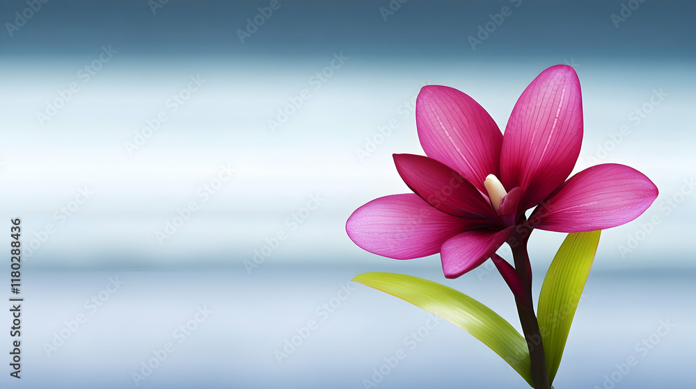 Fototapeta premium Pink flower blossom, serene ocean background, nature peace, website banner design.