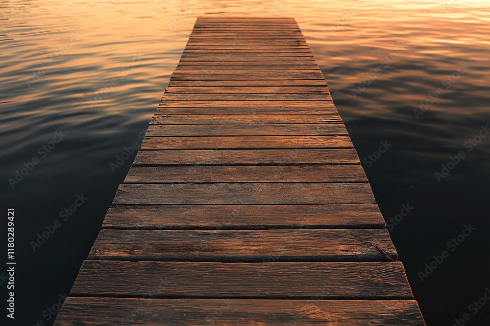 Obraz premium Holzsteg am Wasser bei Sonnenuntergang, eine friedliche Aussicht