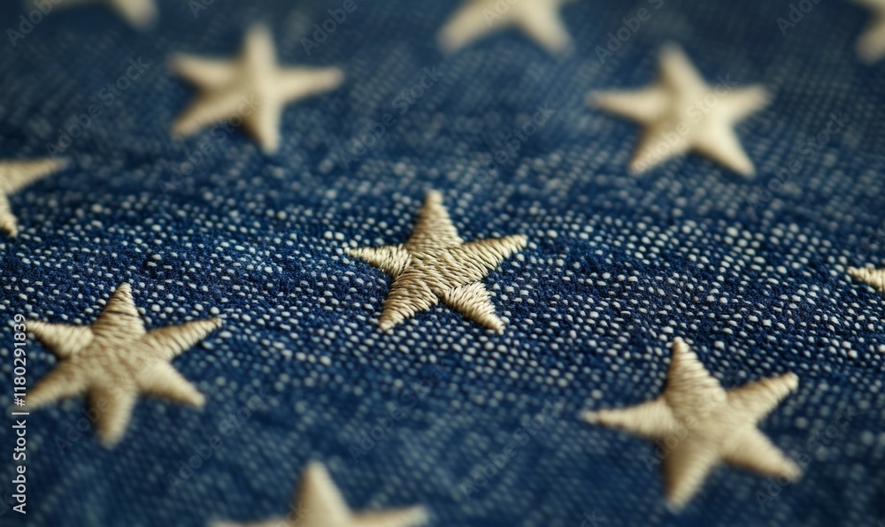 Close-up of Stars on the American Flag with a Focus on the Fabric Texture Close-up of Stars on the American Flag with a Focus on the Fabric Texture