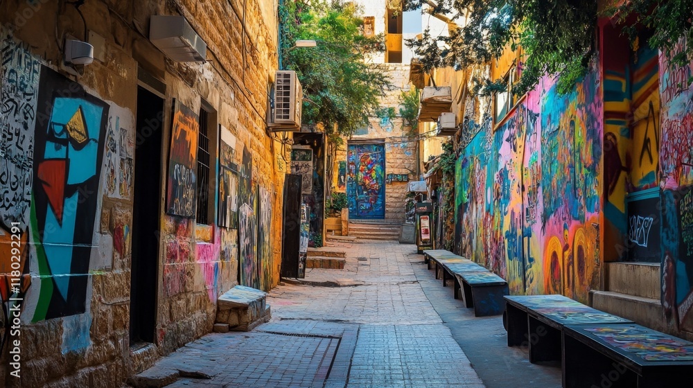 Obraz premium Colorful Graffiti Alleyway in the City