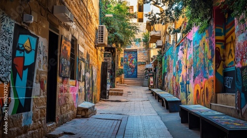 Colorful Graffiti Alleyway in the City photo