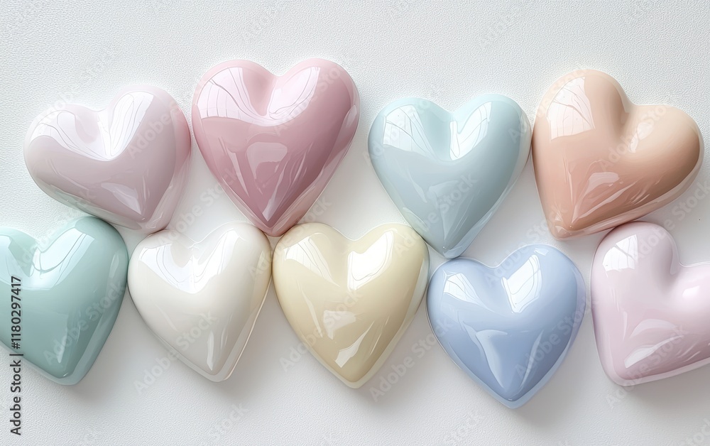 Fototapeta premium A clean white background with large pastel-colored hearts overlapping gently for Saint Valentines Day