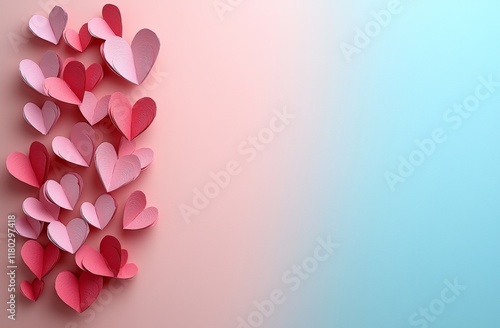 For Valentine's Day, the scene includes red and pink hearts on a pink backdrop, leaving room for copying