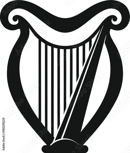 Irish harp silhouette, Celtic harp vector, traditional Irish instrument clipart, 
St. Patrick's Day decoration, musical harp icon, vintage harp illustration, Irish culture symbol, black harp design